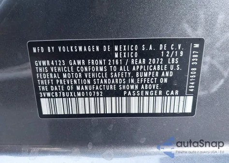 2020 Volkswagen Jetta S/Se/R-Line z USA, uszkodzony, nr VIN 3VWCB7BUXLM010792